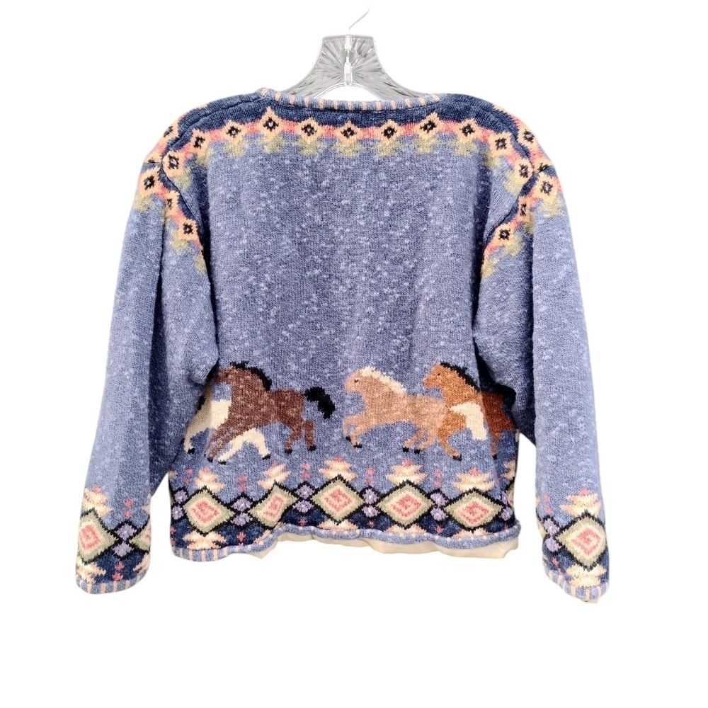 Vintage 2001 Icelandic Design Horse Cardigan Women's M Linen Blend Lined - Picture 3 of 9